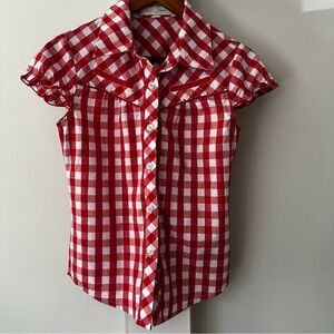 RED & WHITE GINGHAM SHORT SLEEVED BLOUSE, Y2K WESTERN COWGIRL BUTTON FRONT